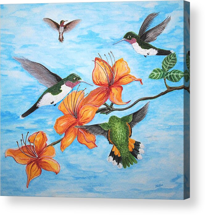 Nature Acrylic Print featuring the painting Hummingbirds by Vallee Johnson