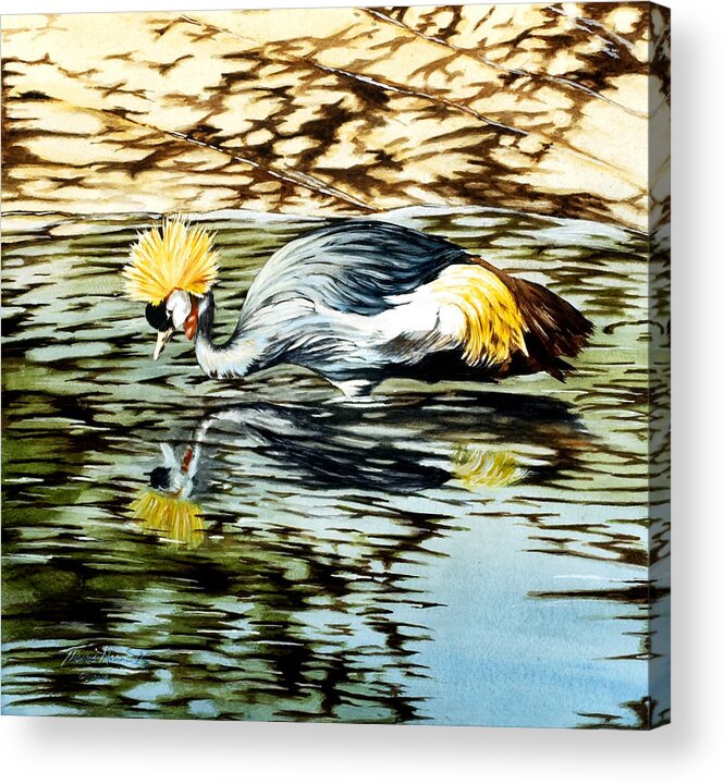 Crested African Crane Acrylic Print featuring the painting Living Fossil by Thomas Hamm