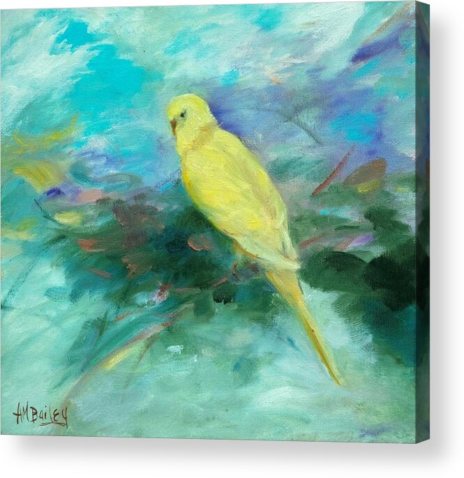 Parakeet Acrylic Print featuring the painting Love Me by Ann Bailey