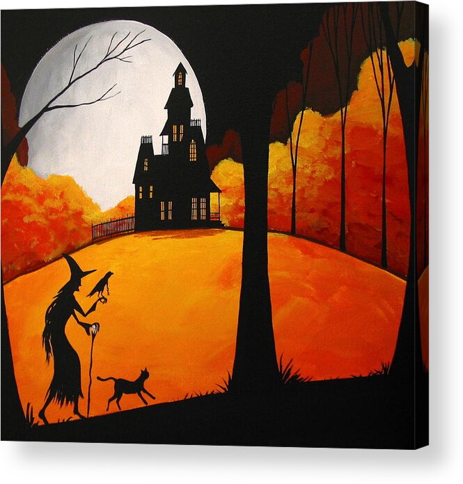 Art Acrylic Print featuring the painting Magical Friends - witch silhouette by Debbie Criswell