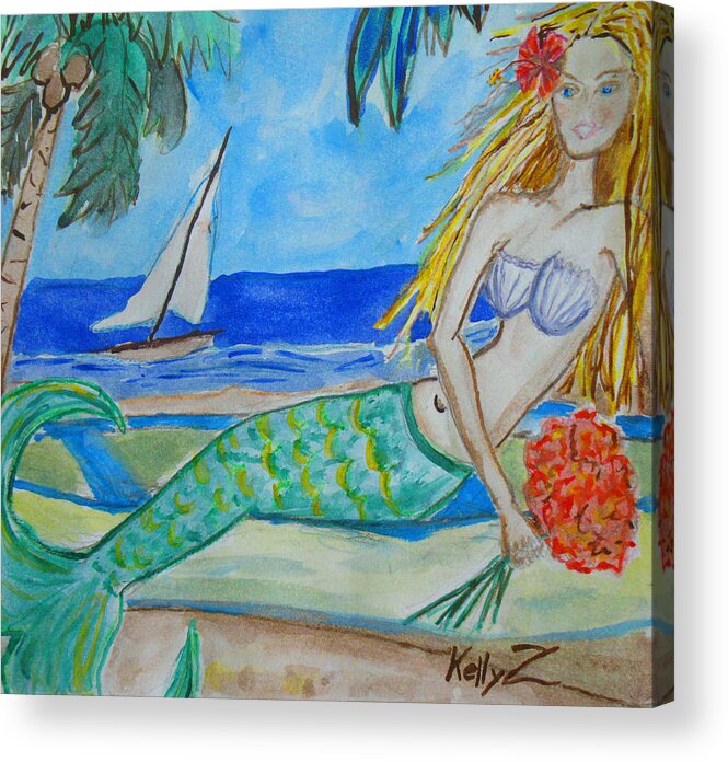 Mermaid Acrylic Print featuring the painting Mermaid Daydreaming by Kelly Smith