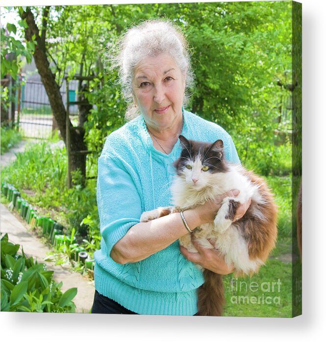 People Acrylic Print featuring the photograph Old lady with cat by Irina Afonskaya