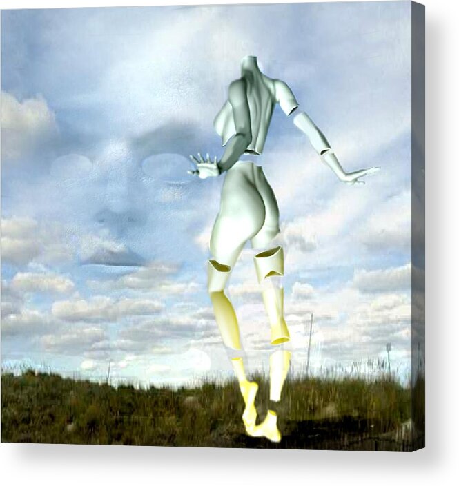 Sky Naked Woman Surreal Dance Acrylic Print featuring the digital art Out of my mind... by Veronica Jackson