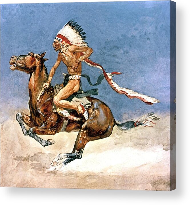 Pony War Dance. Frederic Remington Acrylic Print featuring the digital art Pony War Dance by Frederic Remington