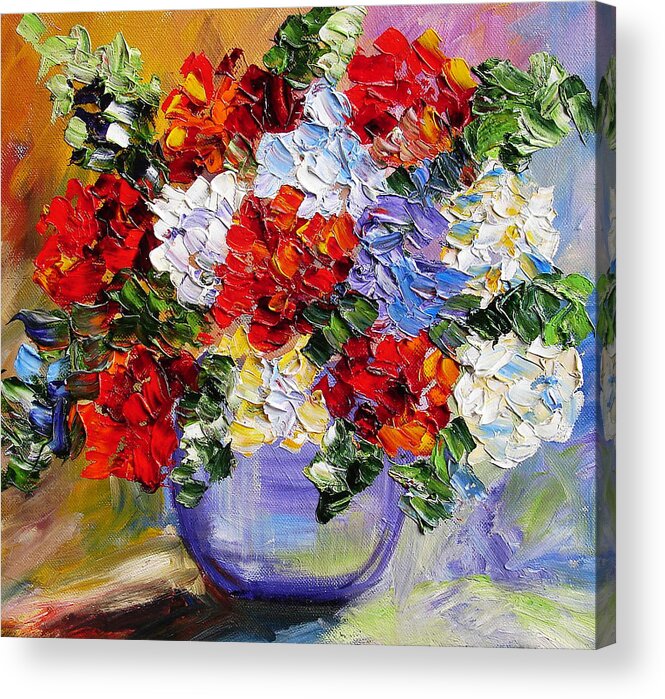 Flowers Acrylic Print featuring the painting Purple Pot by Mary Jo Zorad