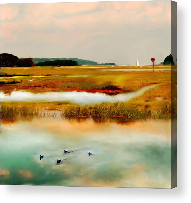 Essex River Acrylic Print featuring the painting Racing the Tide by Sand And Chi