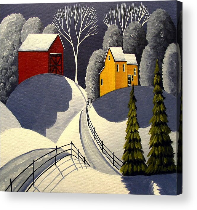 Art Acrylic Print featuring the painting Red Barn In Snow by Debbie Criswell