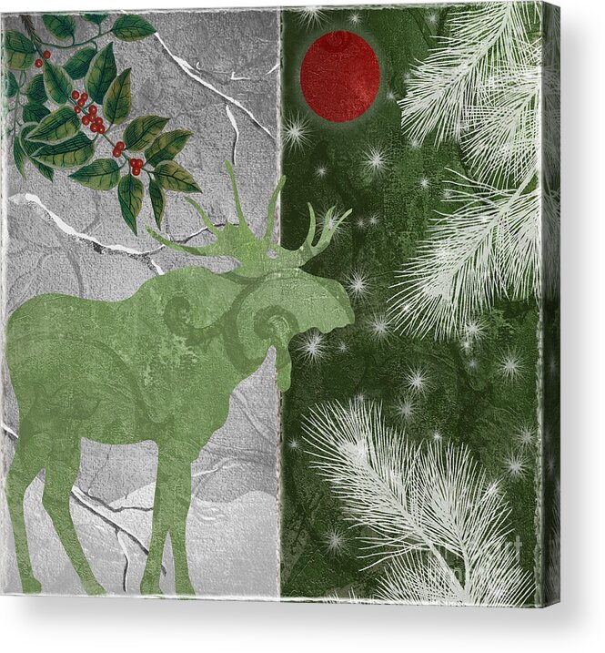 Moose Christmas Acrylic Print featuring the painting Red Moon Christmas Moose by Mindy Sommers