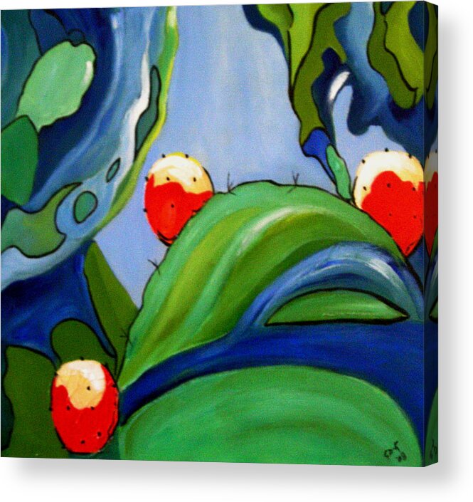 Prickly Pear Acrylic Print featuring the painting Sabra by Gloria Dietz-Kiebron