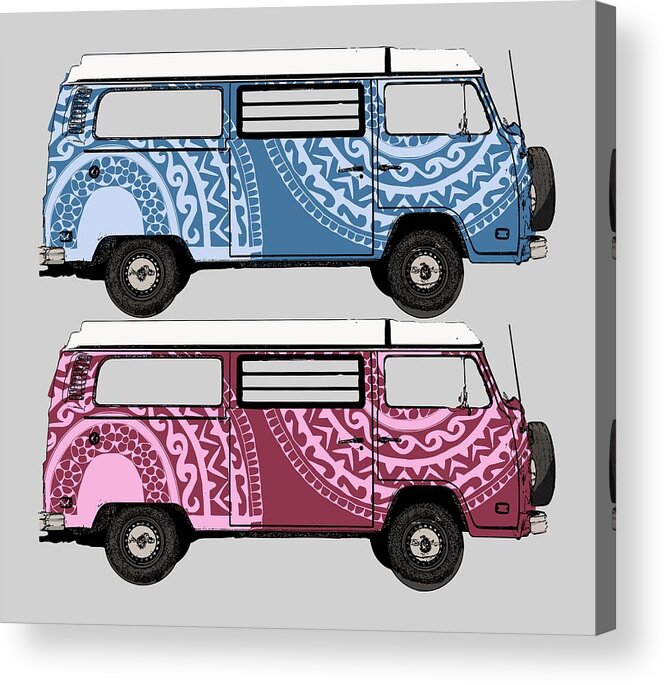 Two Acrylic Print featuring the digital art Two VW Vans by Piotr Dulski