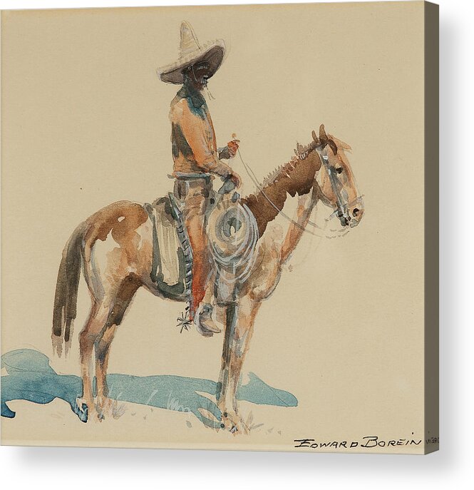 Edward Borein (1872-1945) Vaquero (circa 1920) - Watercolor On Paper Acrylic Print featuring the painting Vaquero by MotionAge Designs