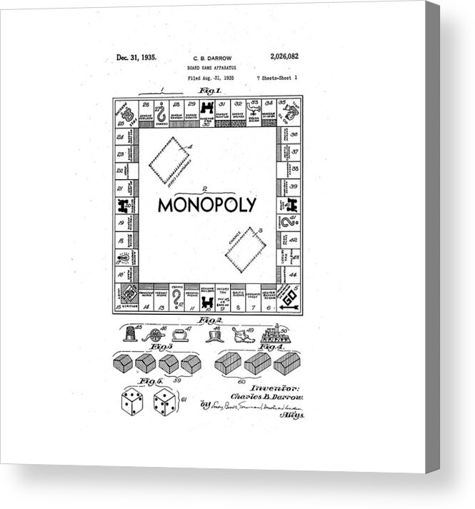 1935 Acrylic Print featuring the photograph Vintage Monopoly Patent 1935 by Bill Cannon