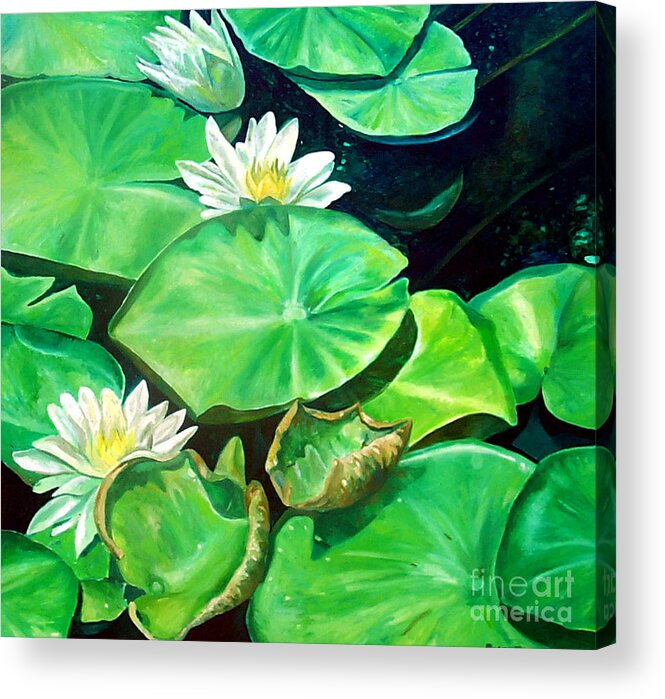 Landscape Acrylic Print featuring the painting Water Lillies in Lake Jackson by Joe Roache