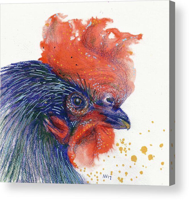 Rooster Acrylic Print featuring the mixed media Year of the Rooster by AnneMarie Welsh