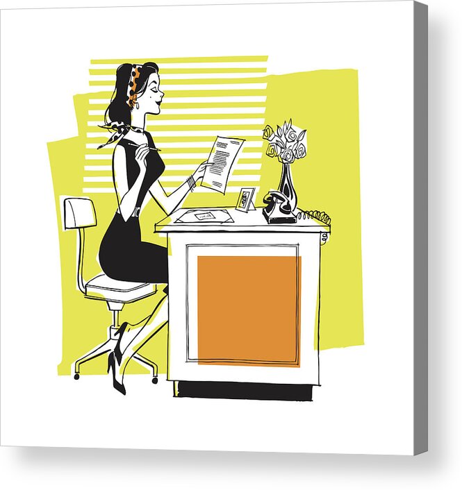 Administration Acrylic Print featuring the drawing Woman at Desk Writing Document #1 by CSA Images