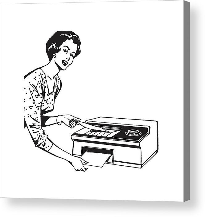 Adult Acrylic Print featuring the drawing Woman Using Fax #1 by CSA Images