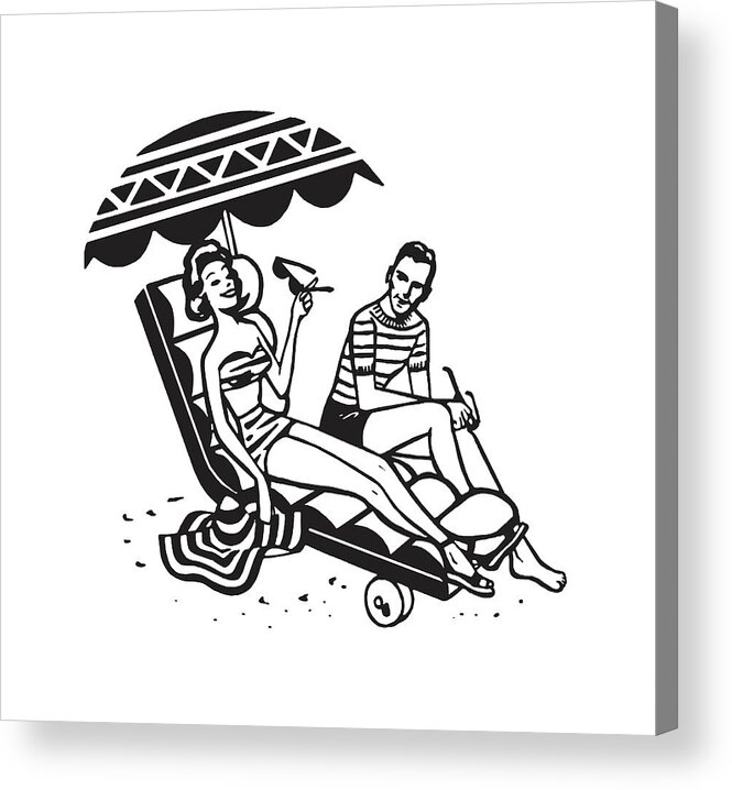 Adult Acrylic Print featuring the drawing Couple on the Beach #3 by CSA Images