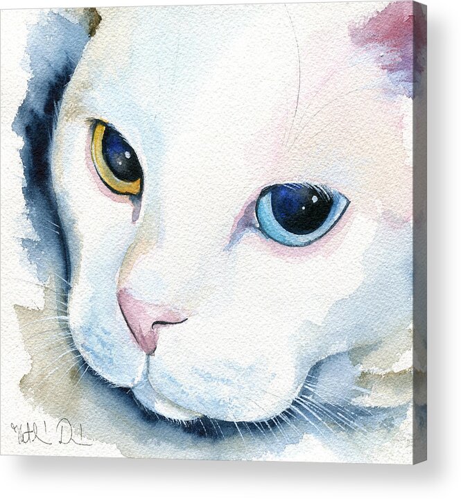 Adele Acrylic Print featuring the painting Adele - White Cat Portrait by Dora Hathazi Mendes