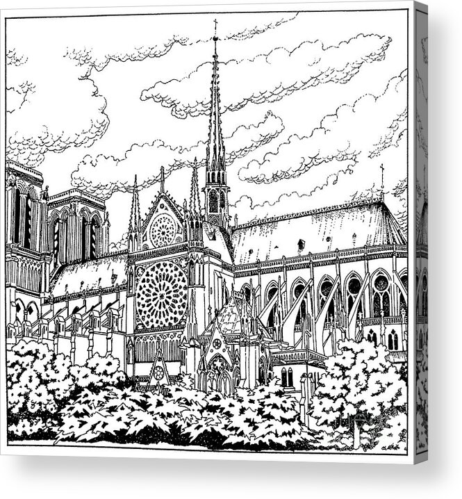 Cathedral Acrylic Print featuring the drawing Notre Dame de Paris- Our Lady of Paris by William Hart McNichols