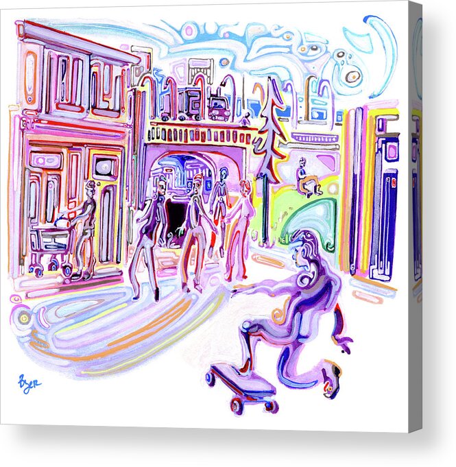 Coasting Down Grape Street Acrylic Print featuring the painting Coasting Down Grape Street by Josh Byer