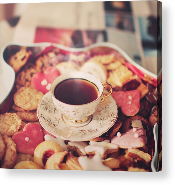 Madrid Acrylic Print featuring the photograph Cup Of Tea With Cookies by Julia Davila-lampe