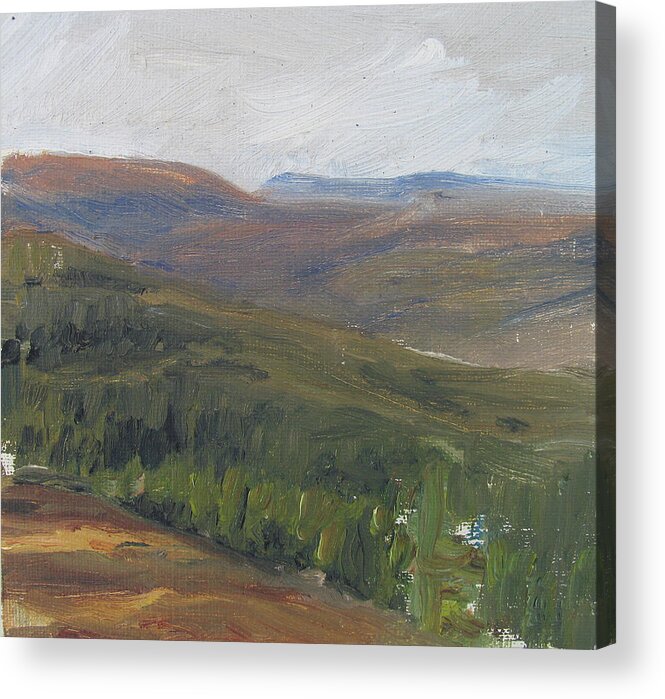 Landscape Acrylic Print featuring the painting dagrar over salenfjallen- Shifting daylight over mountain ridges, 1 of 12_0034_60x60 cm by Marica Ohlsson