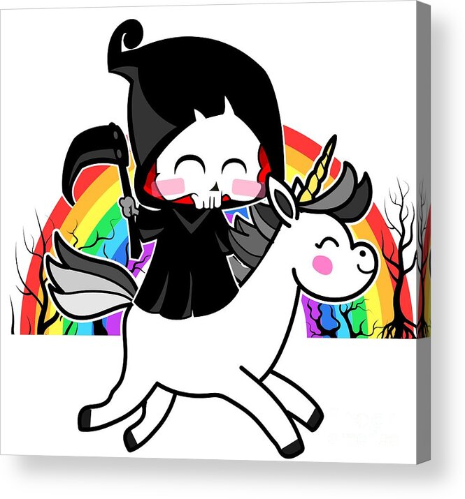 Mythical Creature Acrylic Print featuring the digital art Death Is Magic Unicorn Grim Reaper Rainbow by Mister Tee