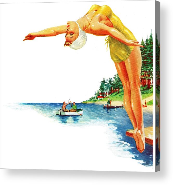 Sun Acrylic Print featuring the drawing Diving In The Lake by Unknown