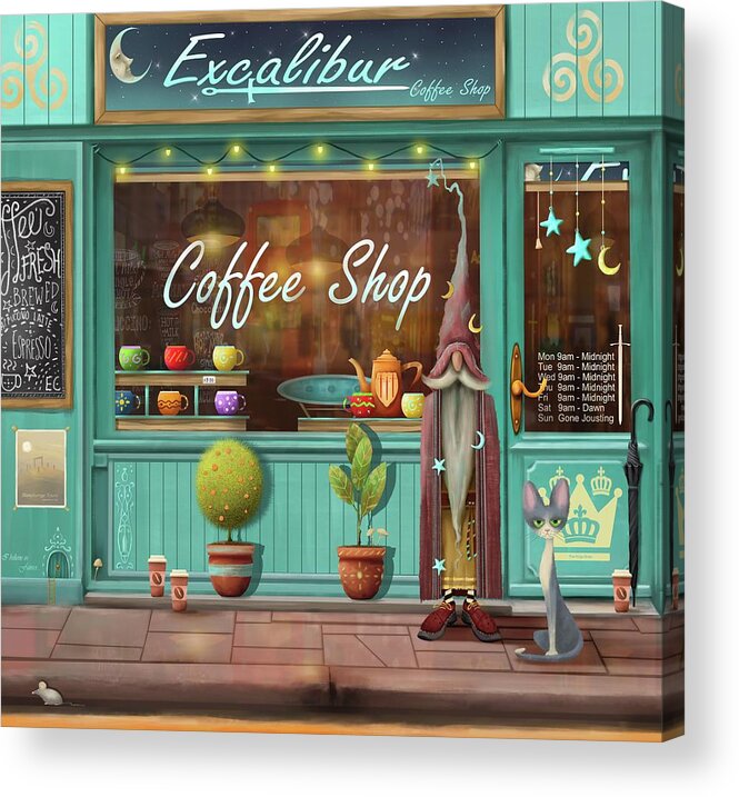 Coffee Shop Acrylic Print featuring the painting Excalibur Coffee Shop by Joe Gilronan
