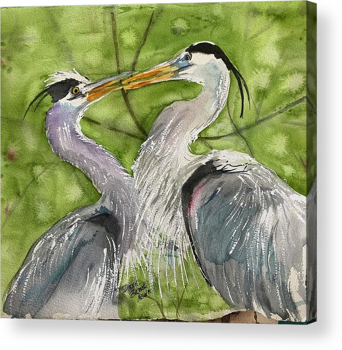  Acrylic Print featuring the painting Heron love by Diane Ziemski
