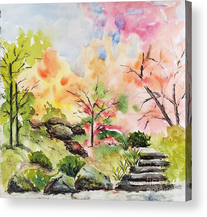 Japanese Garden Acrylic Print featuring the painting Lisa's sketch by Lisa Debaets