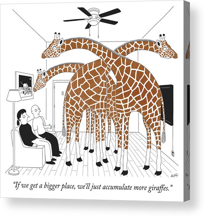 “if We Get A Bigger Place We’ll Just Accumulate More Giraffes.” Acrylic Print featuring the drawing More giraffes by Seth Fleishman