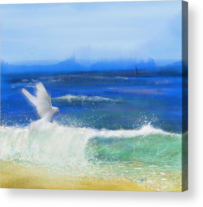Seascape Acrylic Print featuring the mixed media Ocean Dove the Faithful Witness  by Mark Tonelli