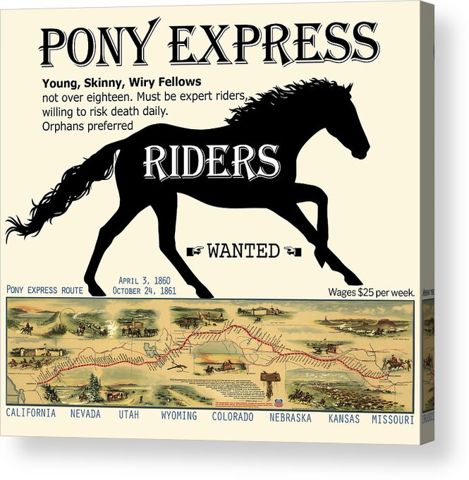 Pony Express Acrylic Print featuring the digital art Pony Express Want Ad by Lisa Redfern