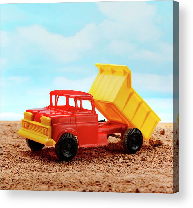 Automotive Acrylic Print featuring the drawing Red and Yellow Vintage Dump Truck by CSA Images