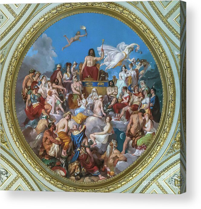 Zeus Acrylic Print featuring the drawing The Olympus. Ceiling Tondo In The Sala by Heritage Images