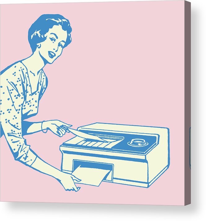Adult Acrylic Print featuring the drawing Woman Using Fax by CSA Images