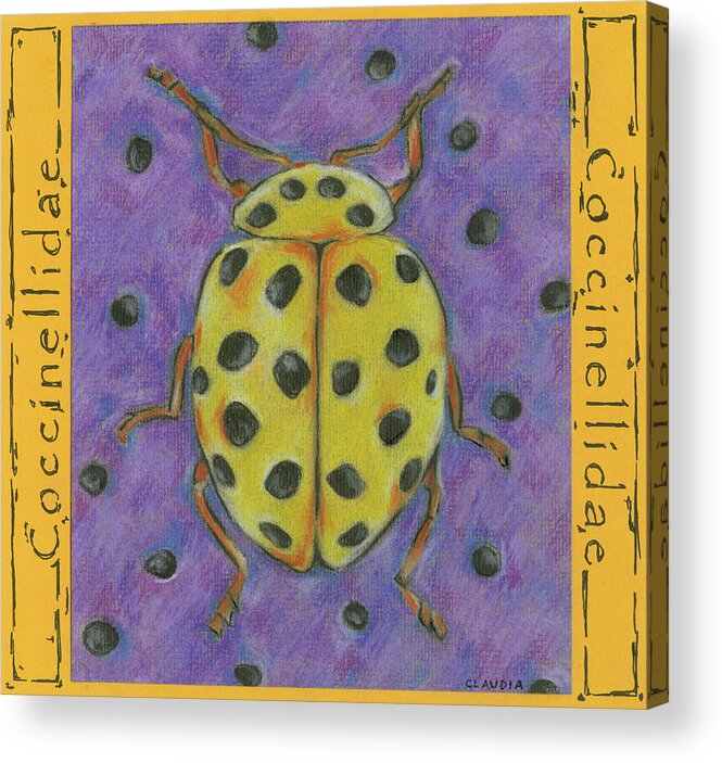 Yellow Purple Jewel Beetle Acrylic Print featuring the painting Yellow Purple Jewel Beetle by Claudia Interrante