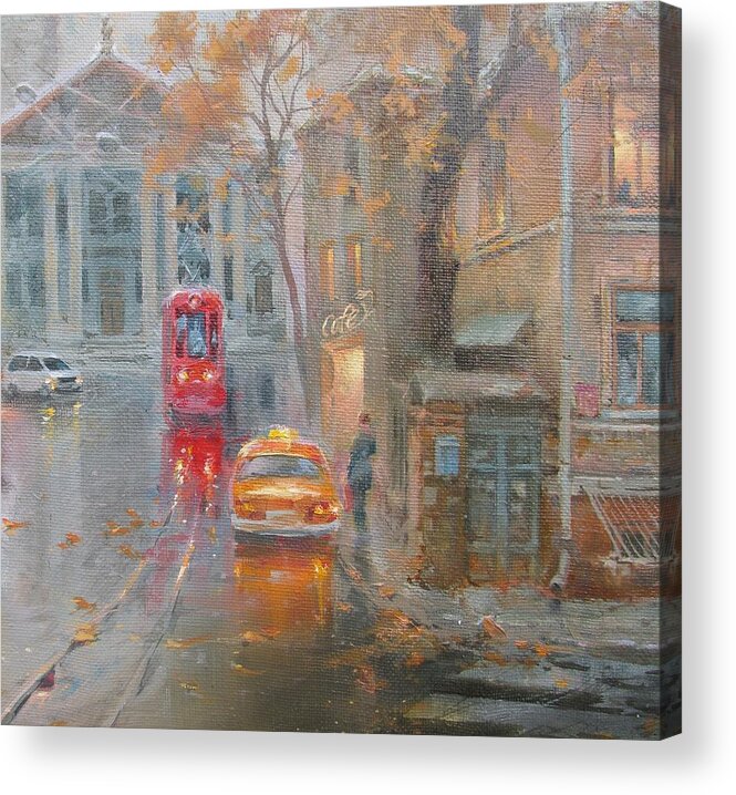Autumn Acrylic Print featuring the painting Autumn in a city #1 by Volodymyr Klemazov