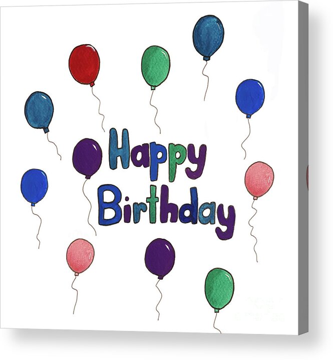 Happy Birthday Acrylic Print featuring the mixed media Bold Birthday Balloons by Lisa Neuman