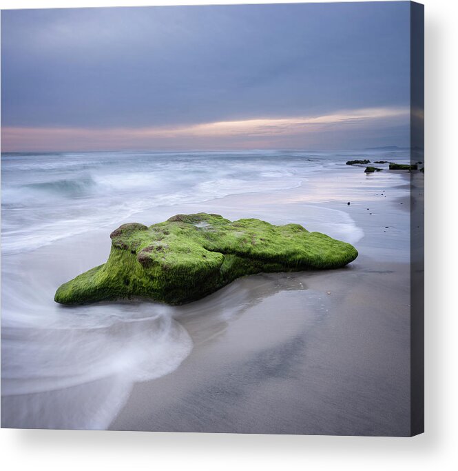 San Diego Acrylic Print featuring the photograph Del Mar Mossy Rock at Sunset by William Dunigan
