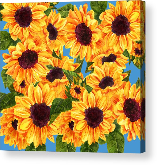Sunflower Acrylic Print featuring the digital art Happy Sunflowers by Linda Bailey