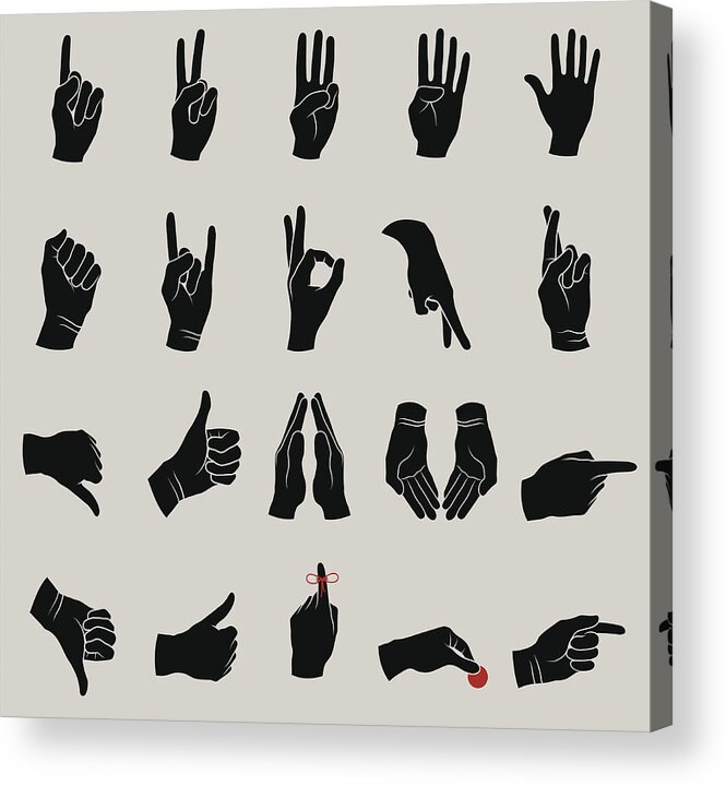 Rock Music Acrylic Print featuring the drawing Human Hand Gestures Black and White Collection by Bubaone