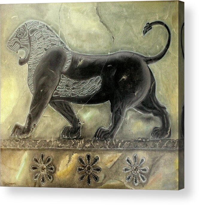 Achaemenid Acrylic Print featuring the painting Lion of Achaemenid by Mehran Akhzari