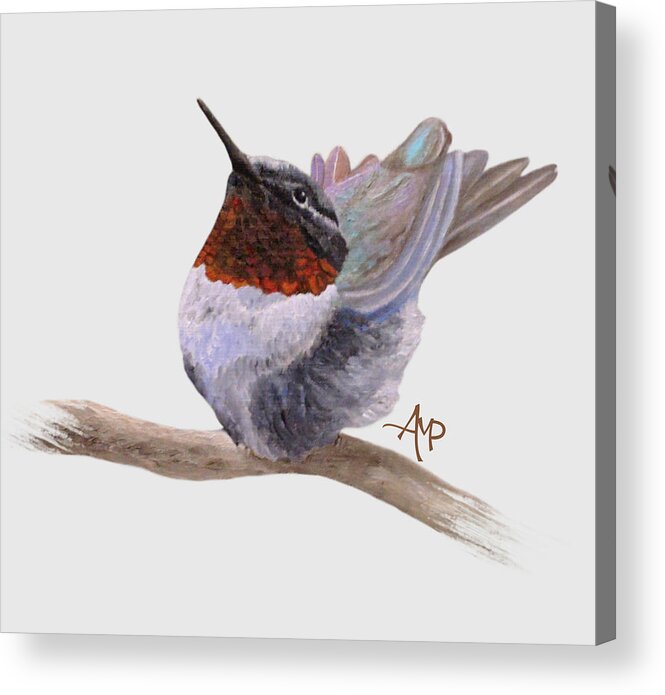 Ruby-throated Hummingbird Acrylic Print featuring the painting Little Dancing Hummer by Angeles M Pomata