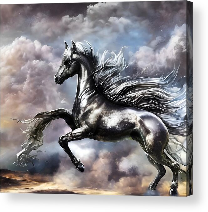Digital Horse Silver Morphing Acrylic Print featuring the digital art Morphing by Beverly Read