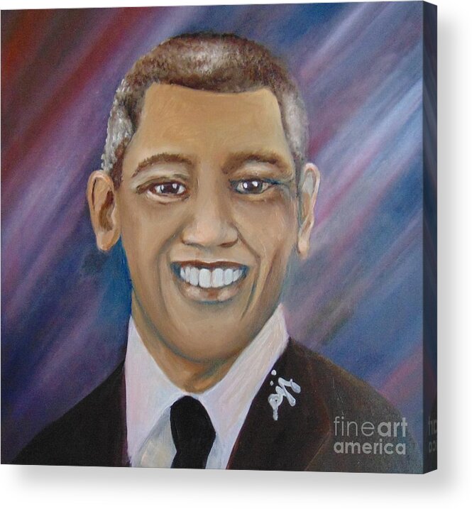 Presidents Acrylic Print featuring the painting Obama Portrait by Saundra Johnson