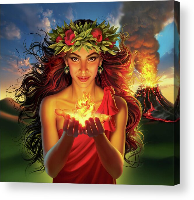 Pele Acrylic Print featuring the digital art Pele Goddess of Volcanoes and Fire by Mark Fredrickson