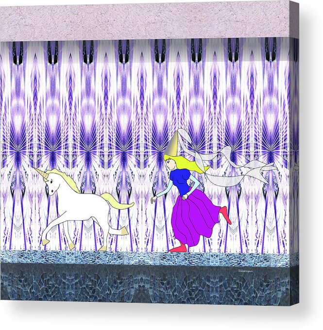 Princess Acrylic Print featuring the digital art Princess Runs with Unicorn by Teresamarie Yawn