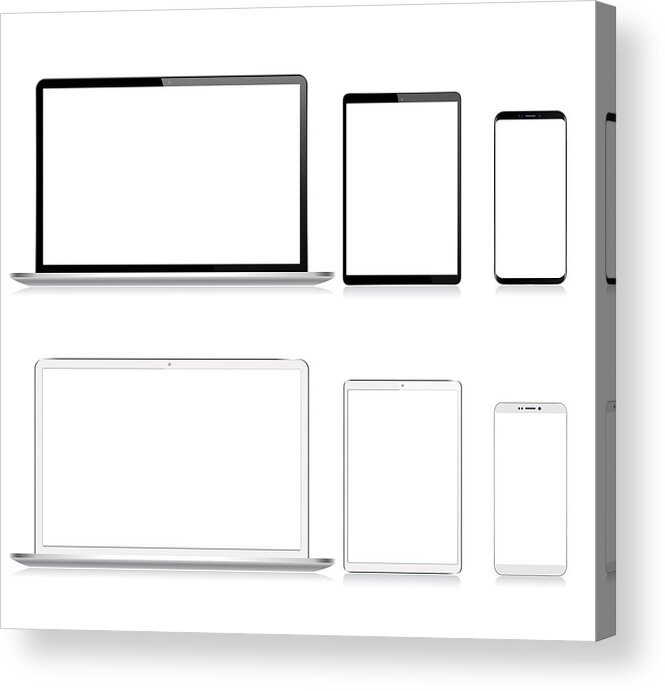 Bulgaria Acrylic Print featuring the drawing Realistic Vector Digital Tablet, Mobile Phone, Smart Phone and Laptop. Modern Digital Devices. Black and White color by Mikimad